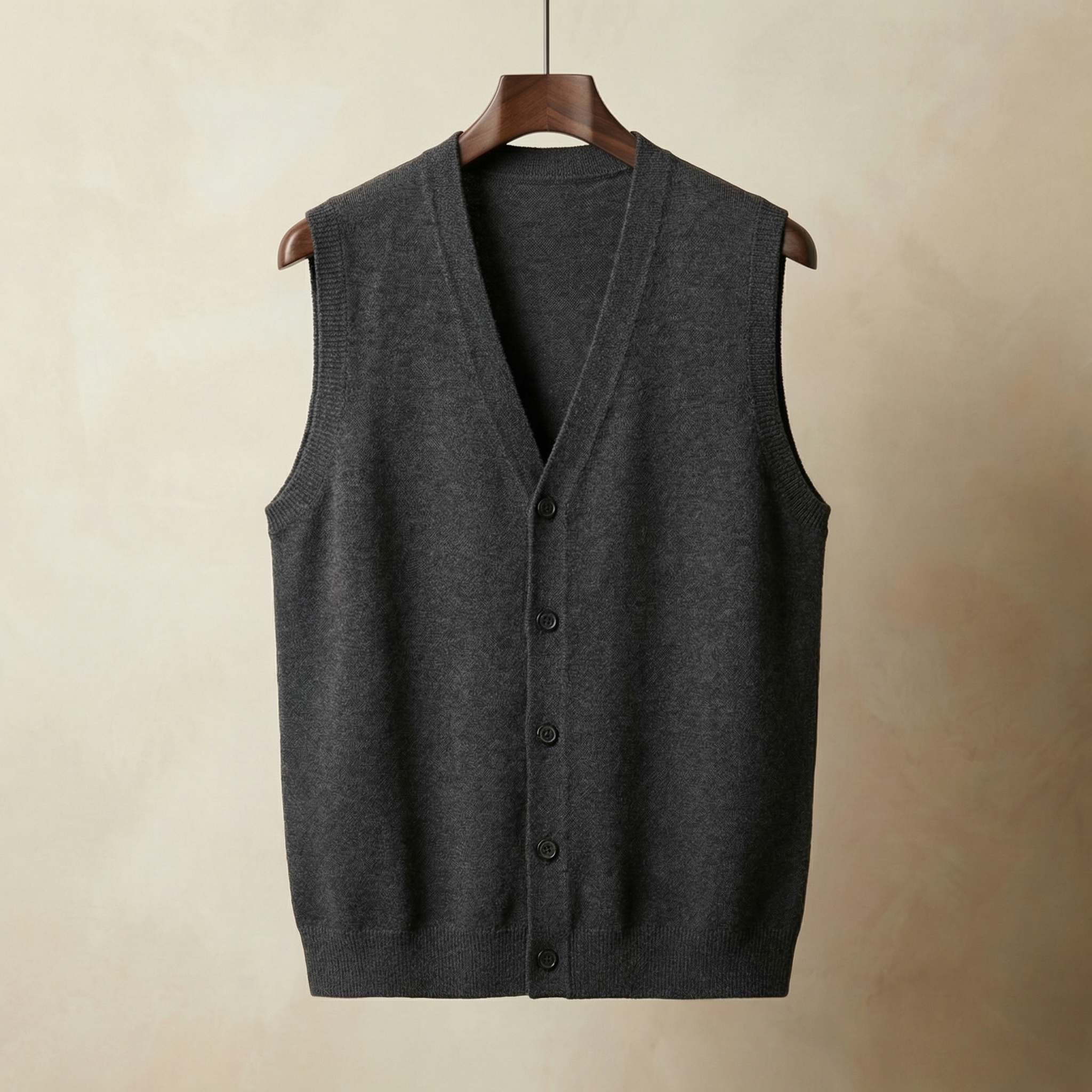 Men's Knitted Vest, Sleeveless Single-Breasted Layering Piece