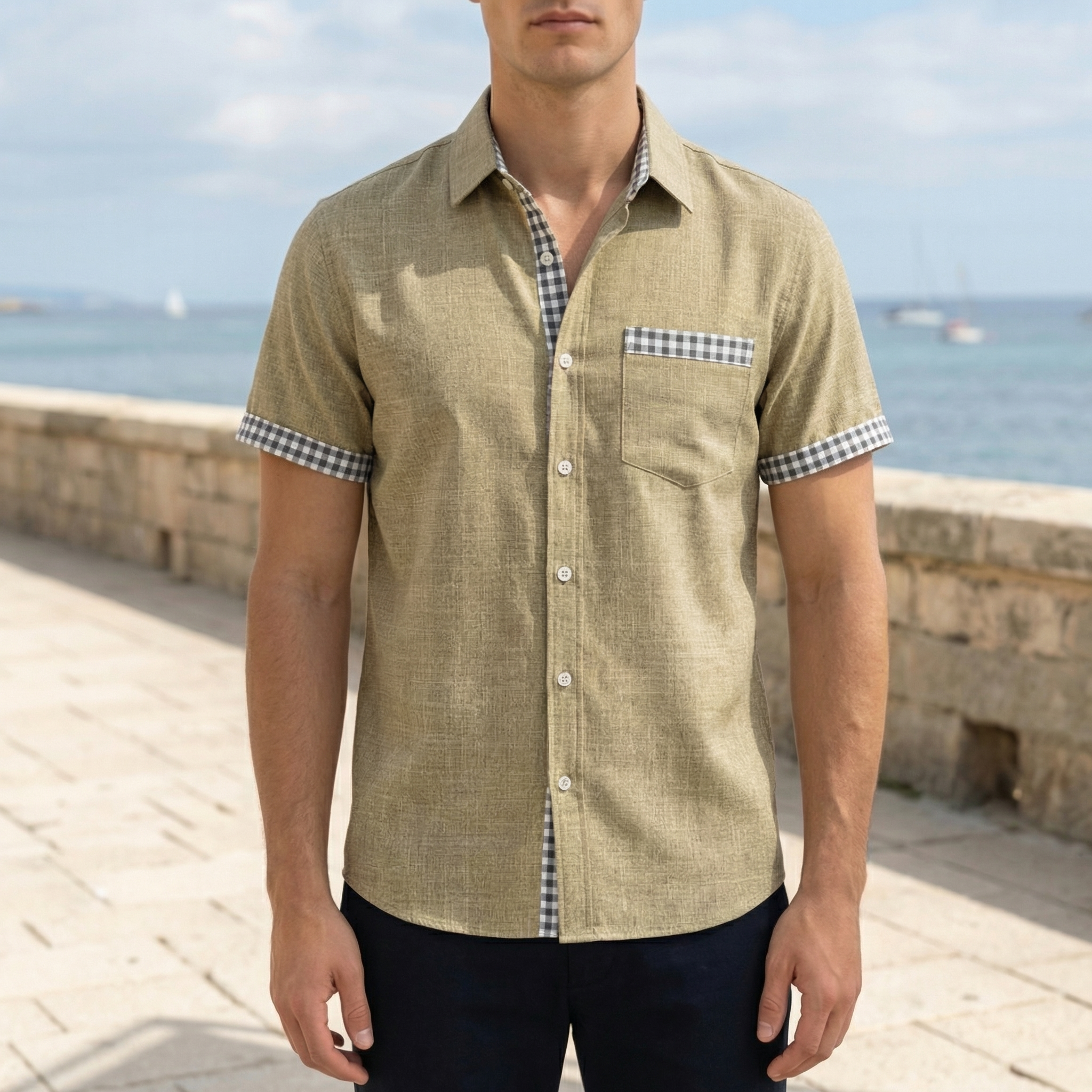 Monaco Casual Linen Shirt for Men - Short Sleeve Hawaiian Print Shirt