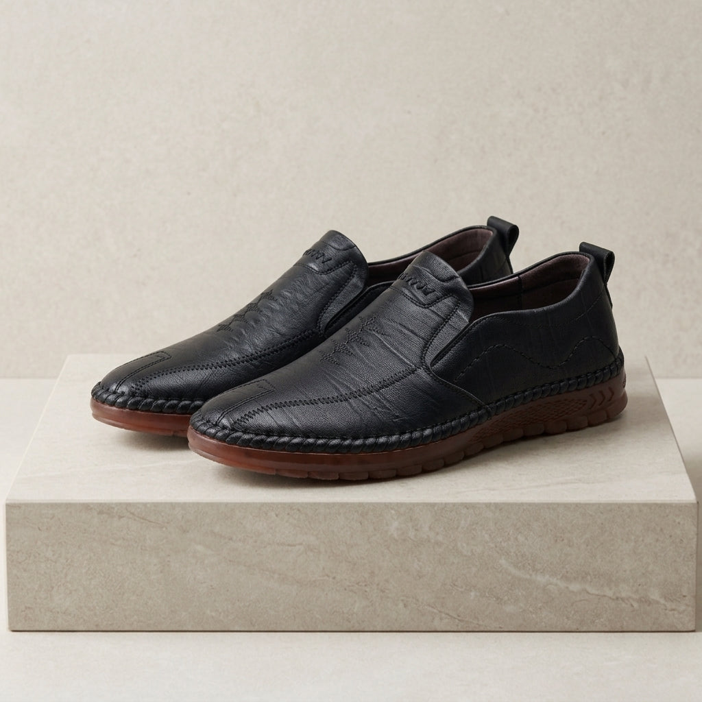Evren Casual Leather Loafers for Men - Soft-Sole Slip-On Shoes