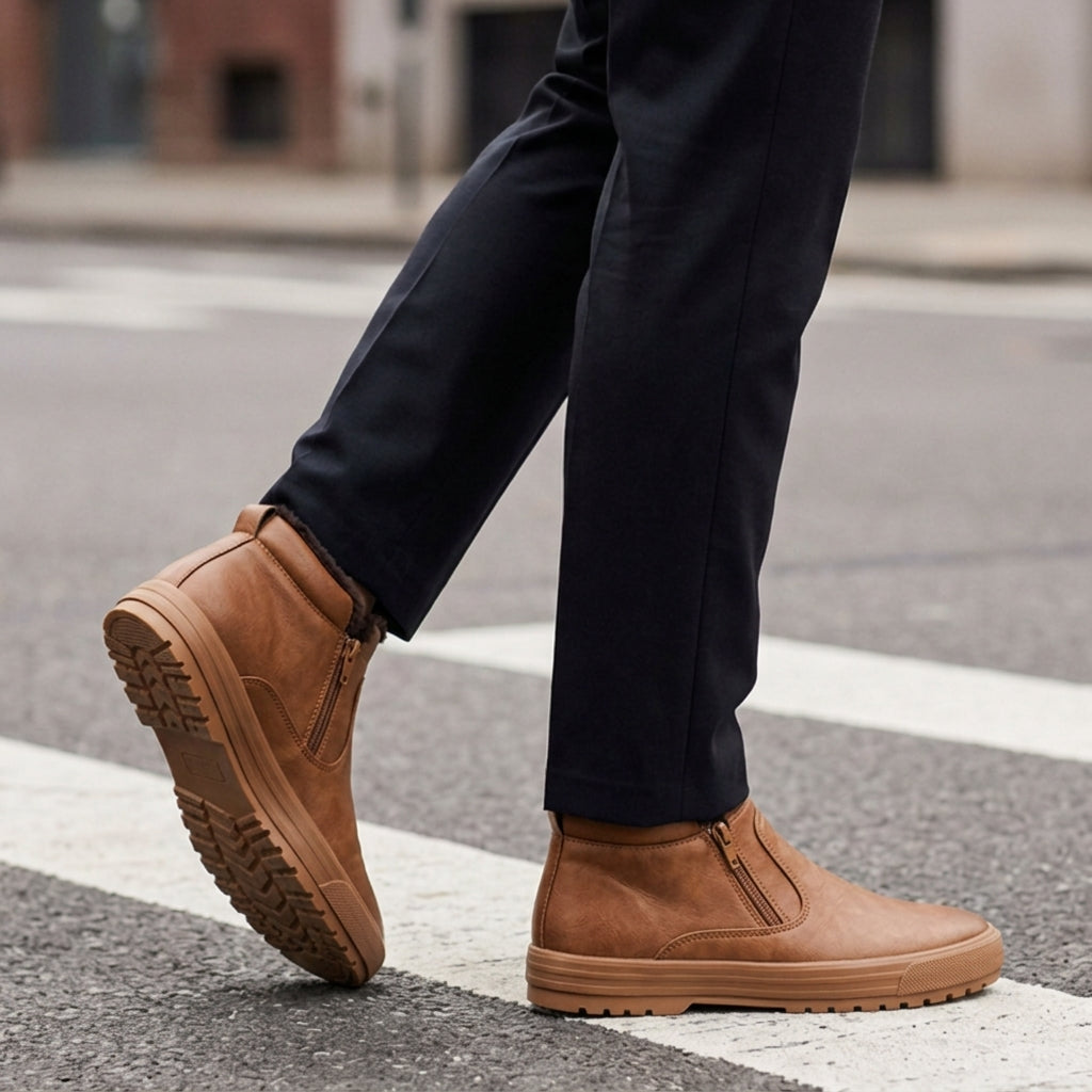 Hiro Leather High Top Boots for Men - Plush-Lined Platform Boots