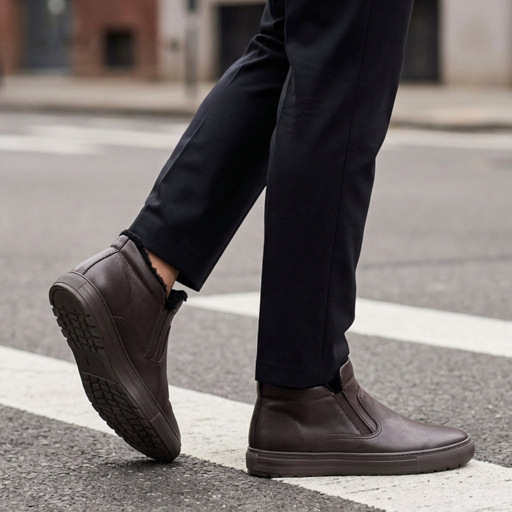 Hiro Leather High Top Boots for Men - Plush-Lined Platform Boots