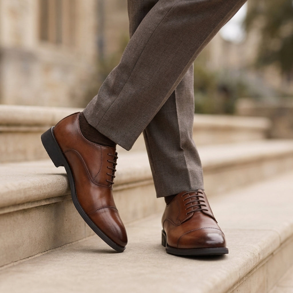Hensley Oxford Shoes for Men, Leather Brogue Dress Shoes for Formal Wear
