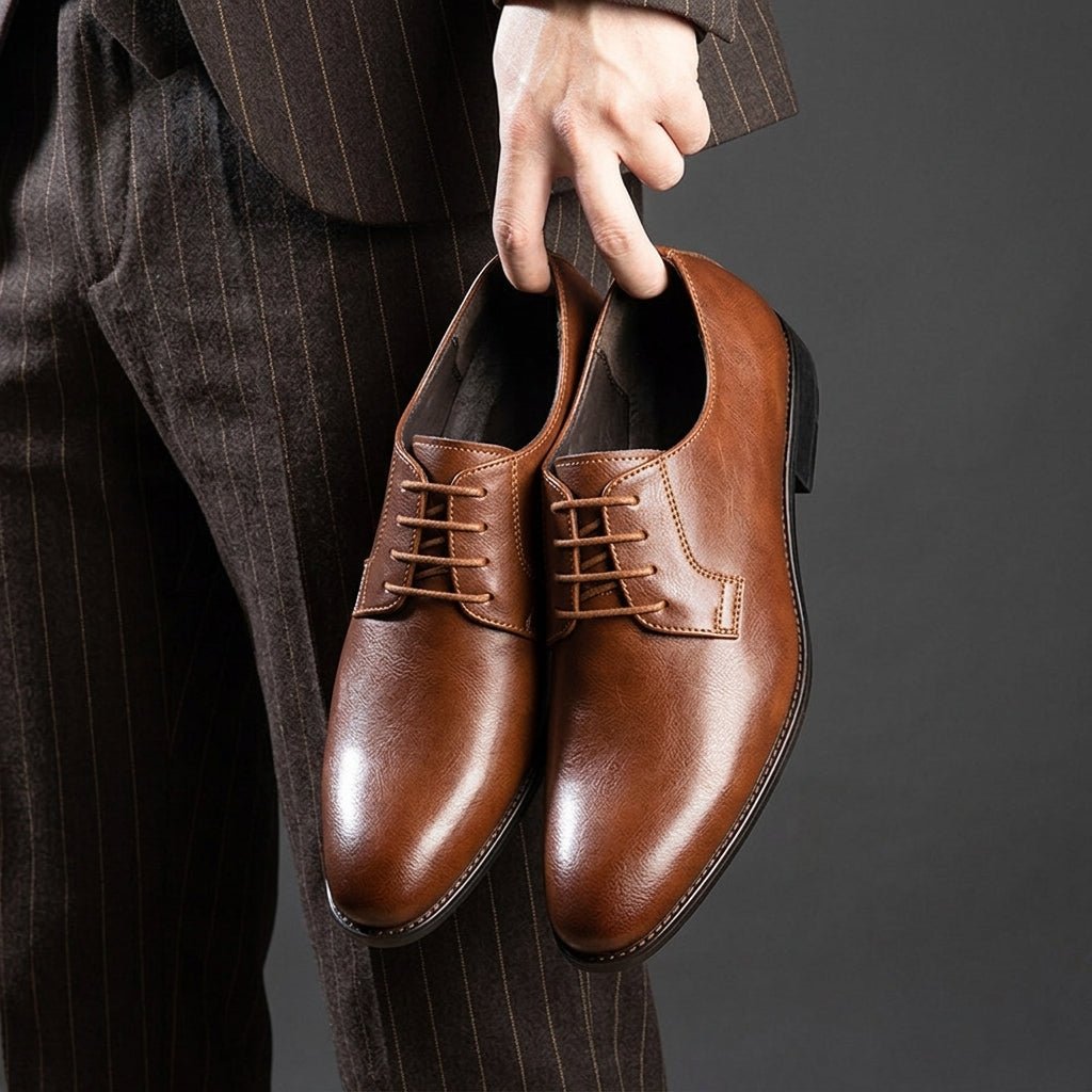 Harlowe Leather Derby Shoes for Men - Hand-Colored Lace-Up Dress Shoes