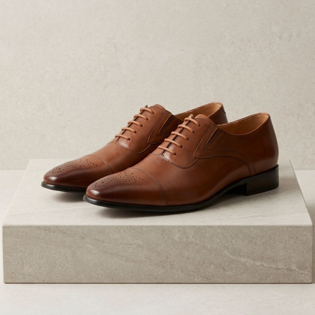 Halston Brogue Shoes for Men - Vintage Leather Lace-Up Dress Shoes