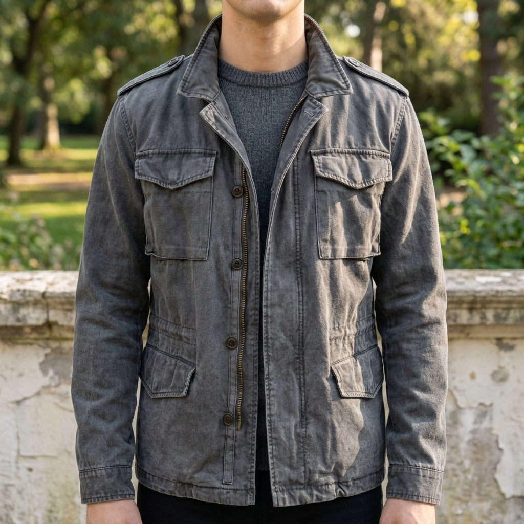 Calix Men's Jacket with Collar - Cotton Blend Jacket with Multiple Pockets