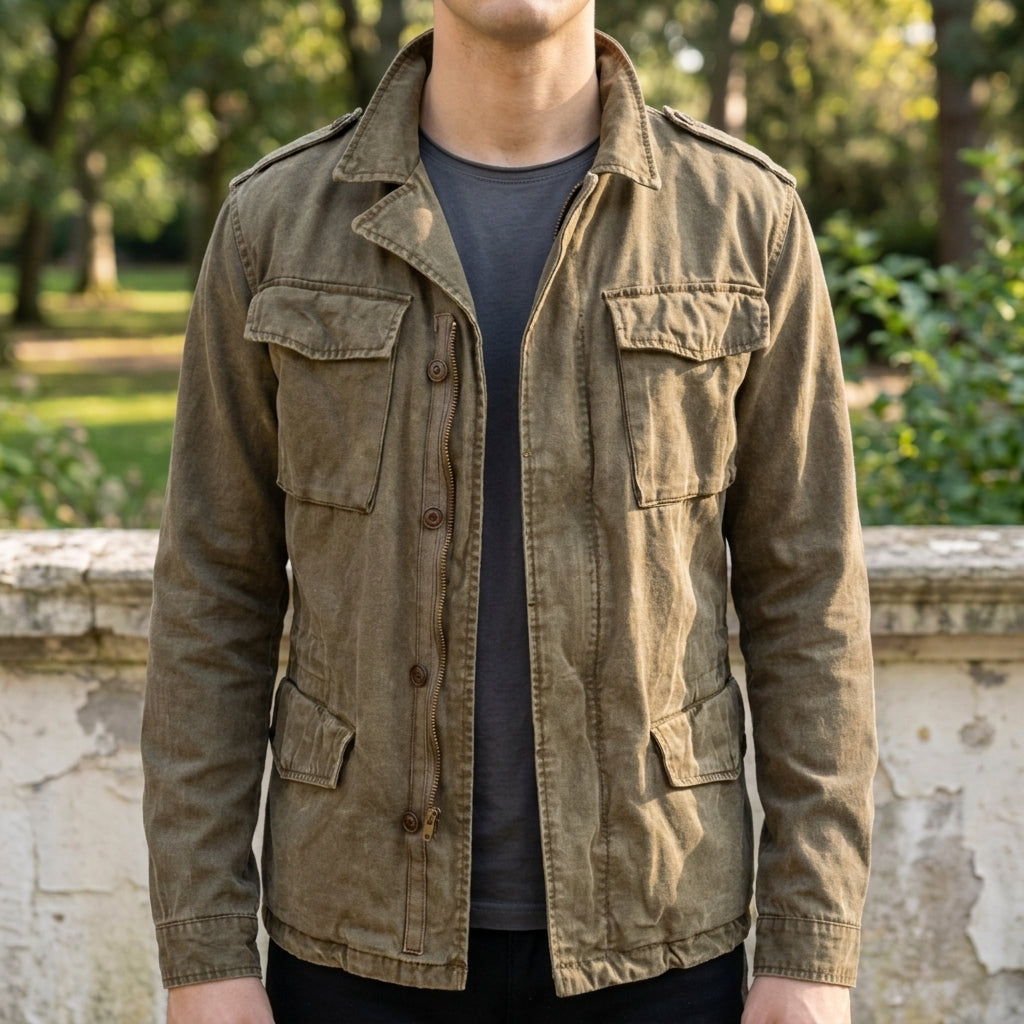 Calix Men's Jacket with Collar - Cotton Blend Jacket with Multiple Pockets