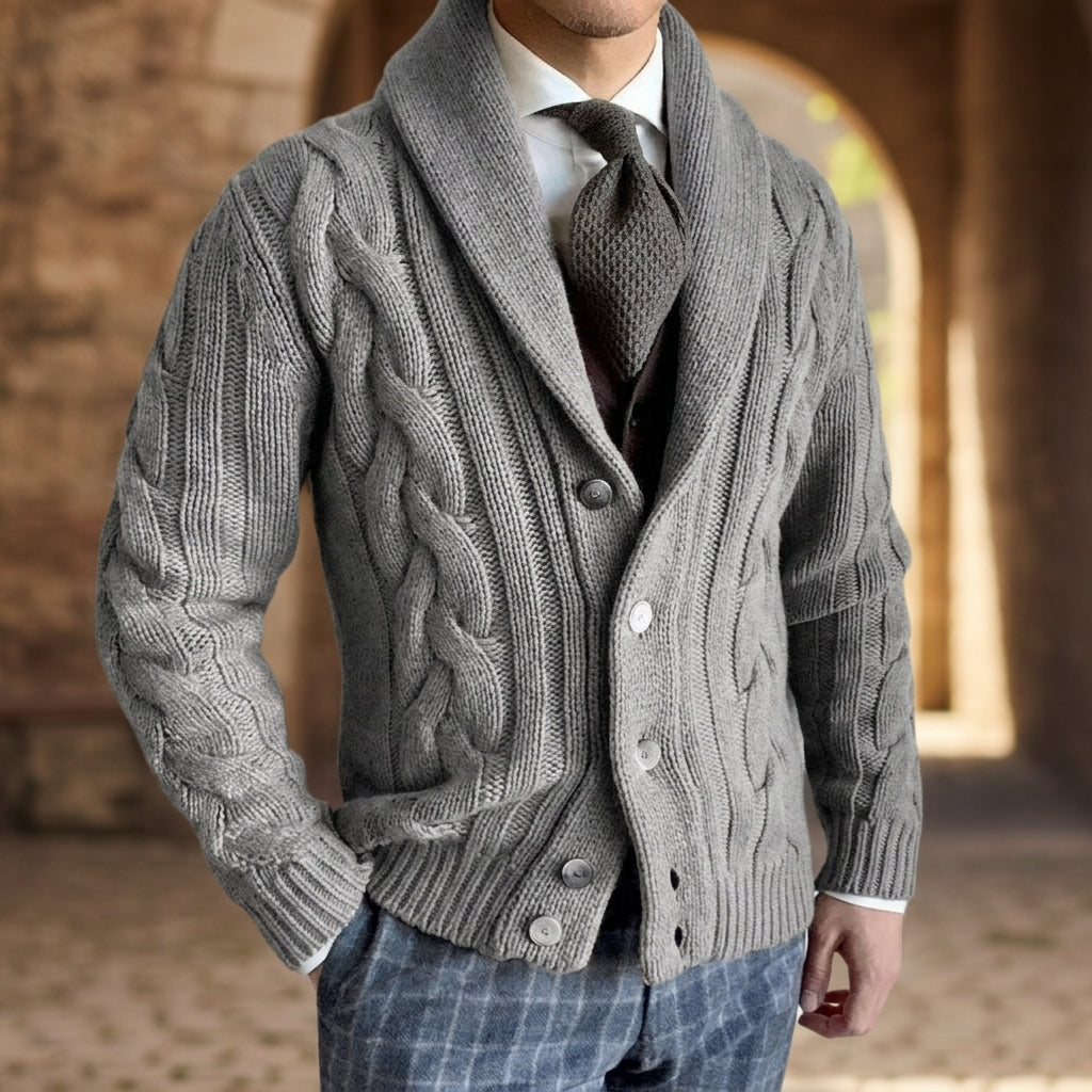 Orion Men's Shawl Collar Cardigan - Knitted Cotton Blend Sweater