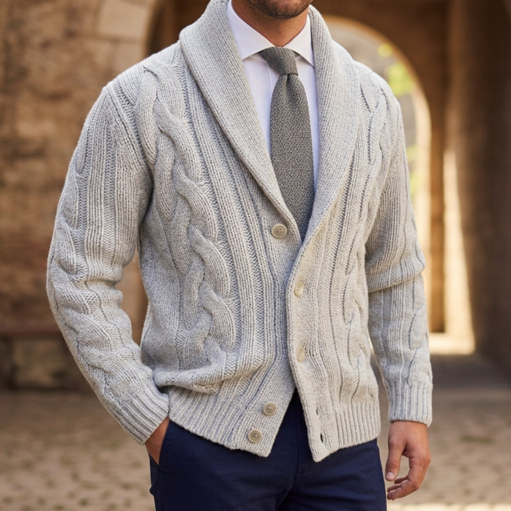 Orion Men's Shawl Collar Cardigan - Knitted Cotton Blend Sweater