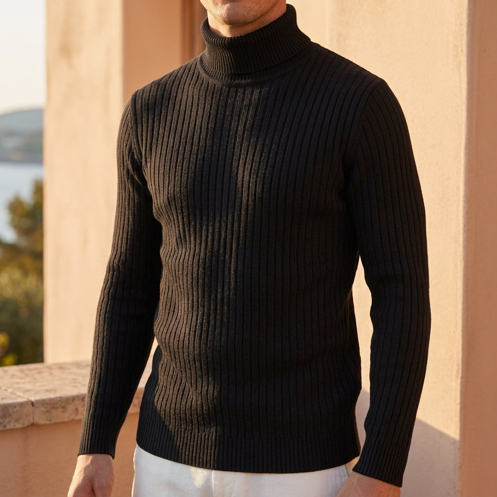 Cassian Men's Ribbed Turtleneck Sweater - Premium Cotton Blend Knit