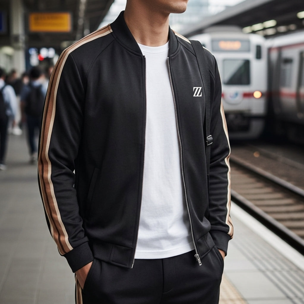 Dorian Zip Track Jacket for Men - Polyester Blend Tailored Track Top