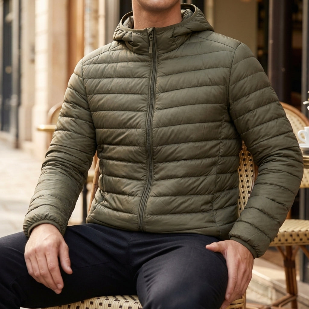 Cassiel Men's Quilted Puffer Jacket - Lightweight Hooded Cotton Blend Coat