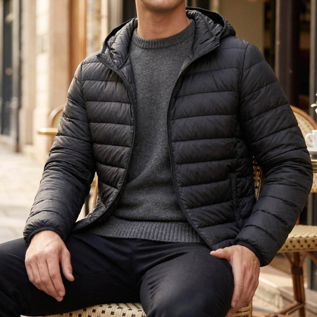 Cassiel Men's Quilted Puffer Jacket - Lightweight Hooded Cotton Blend Coat