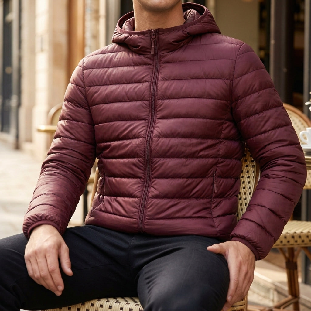 Cassiel Men's Quilted Puffer Jacket - Lightweight Hooded Cotton Blend Coat