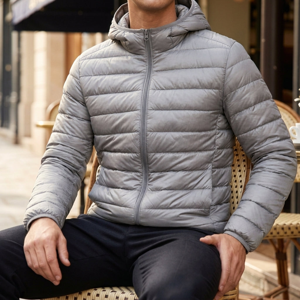 Cassiel Men's Quilted Puffer Jacket - Lightweight Hooded Cotton Blend Coat