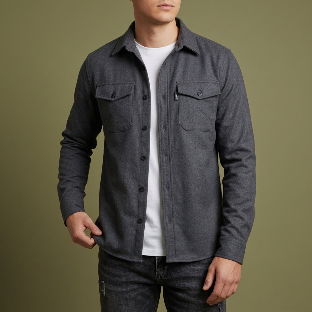 Naples Button-Up Overshirt for Men - Cotton Blend Layering Piece