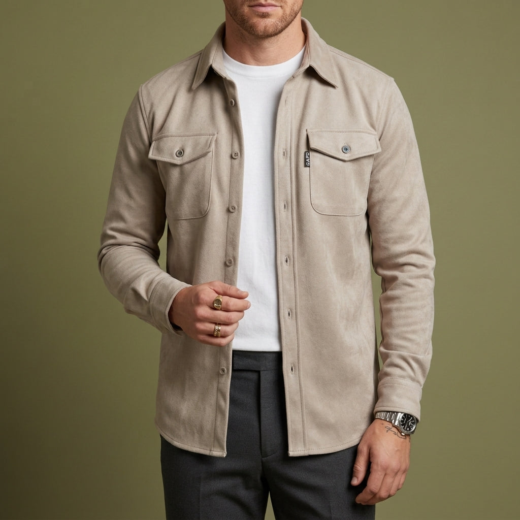 Naples Button-Up Overshirt for Men - Cotton Blend Layering Piece