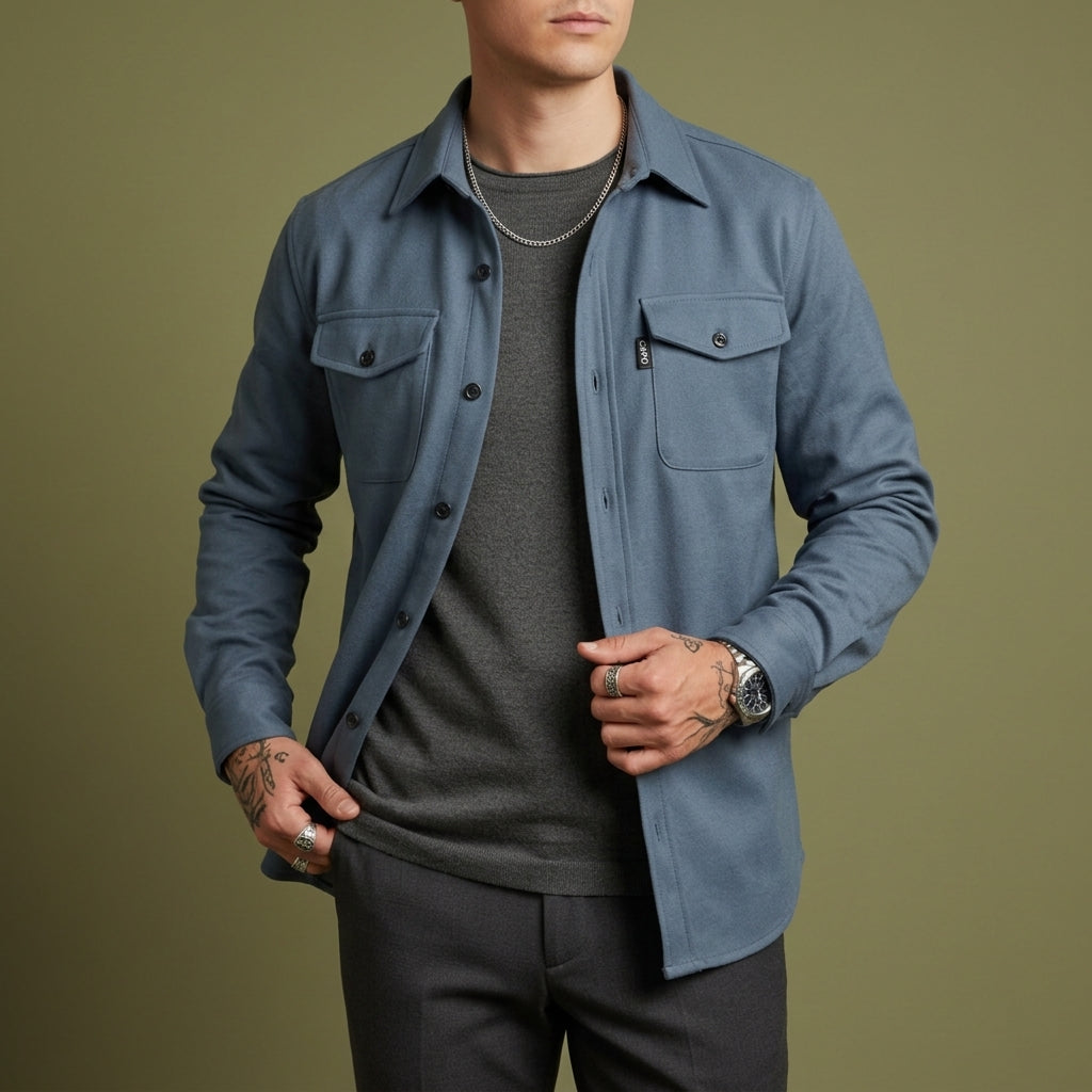 Naples Button-Up Overshirt for Men - Cotton Blend Layering Piece