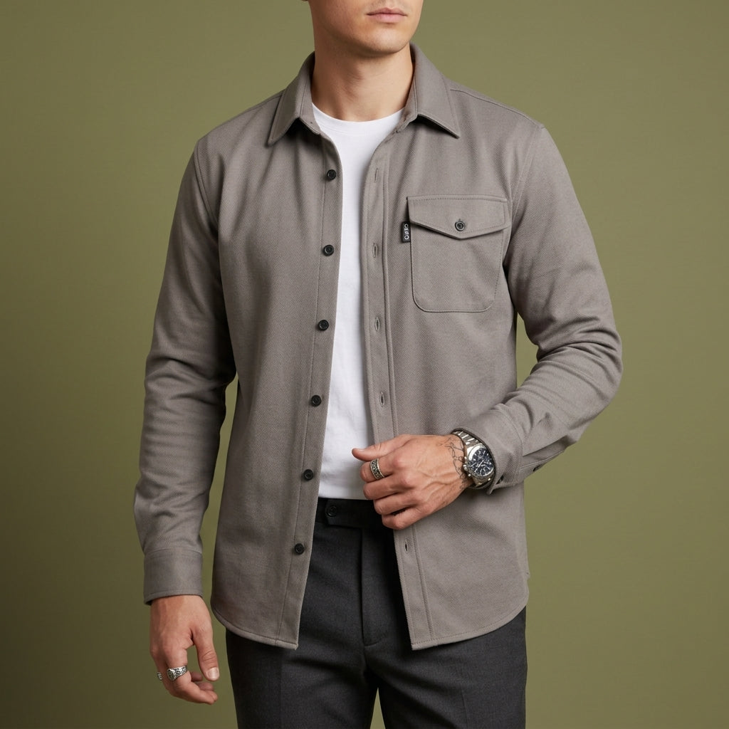 Naples Button-Up Overshirt for Men - Cotton Blend Layering Piece