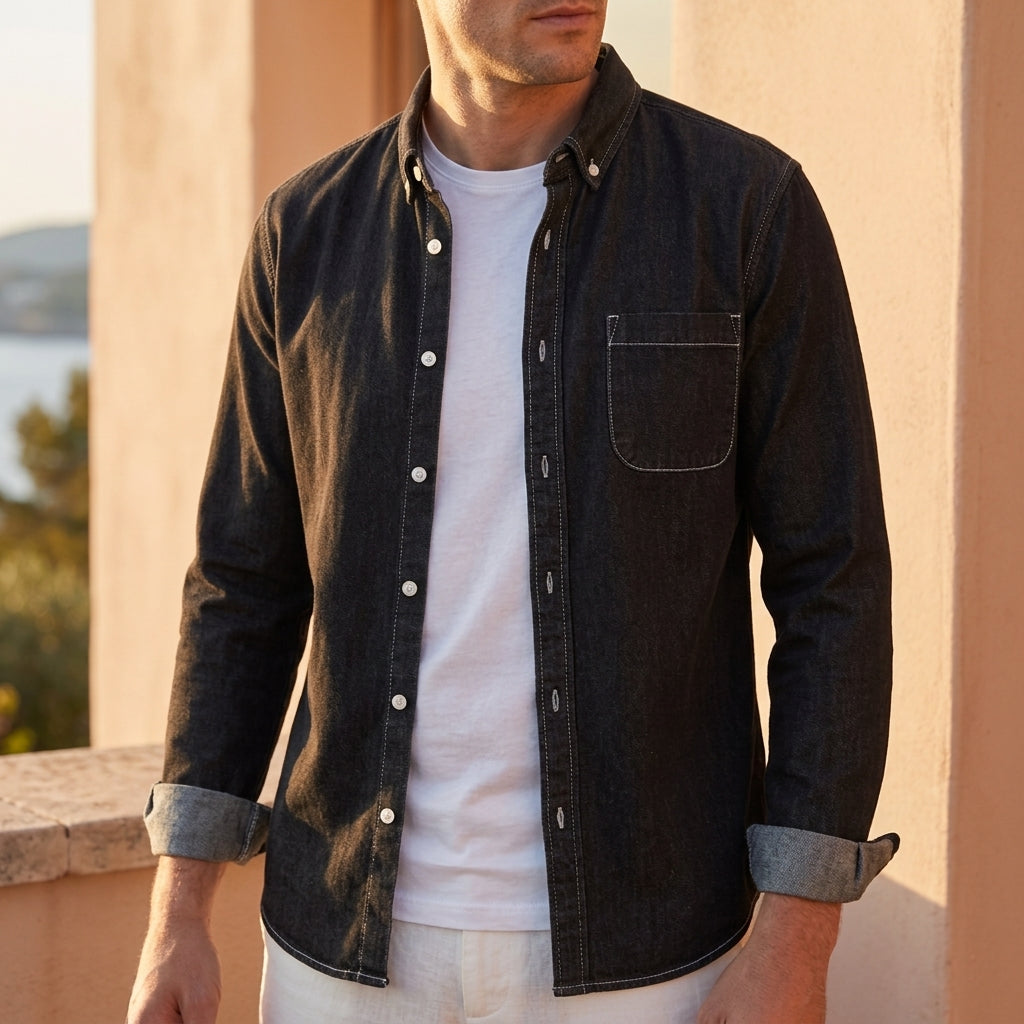 Monaco Denim Shirt for Men, Long-Sleeve Cotton Shirt for Everyday Wear
