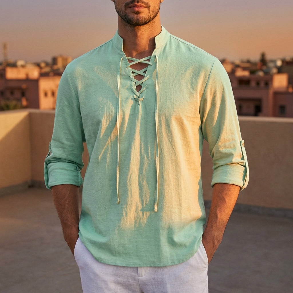 Men's Renaissance Costume Shirt, Cotton-Linen Pirate Medieval Style