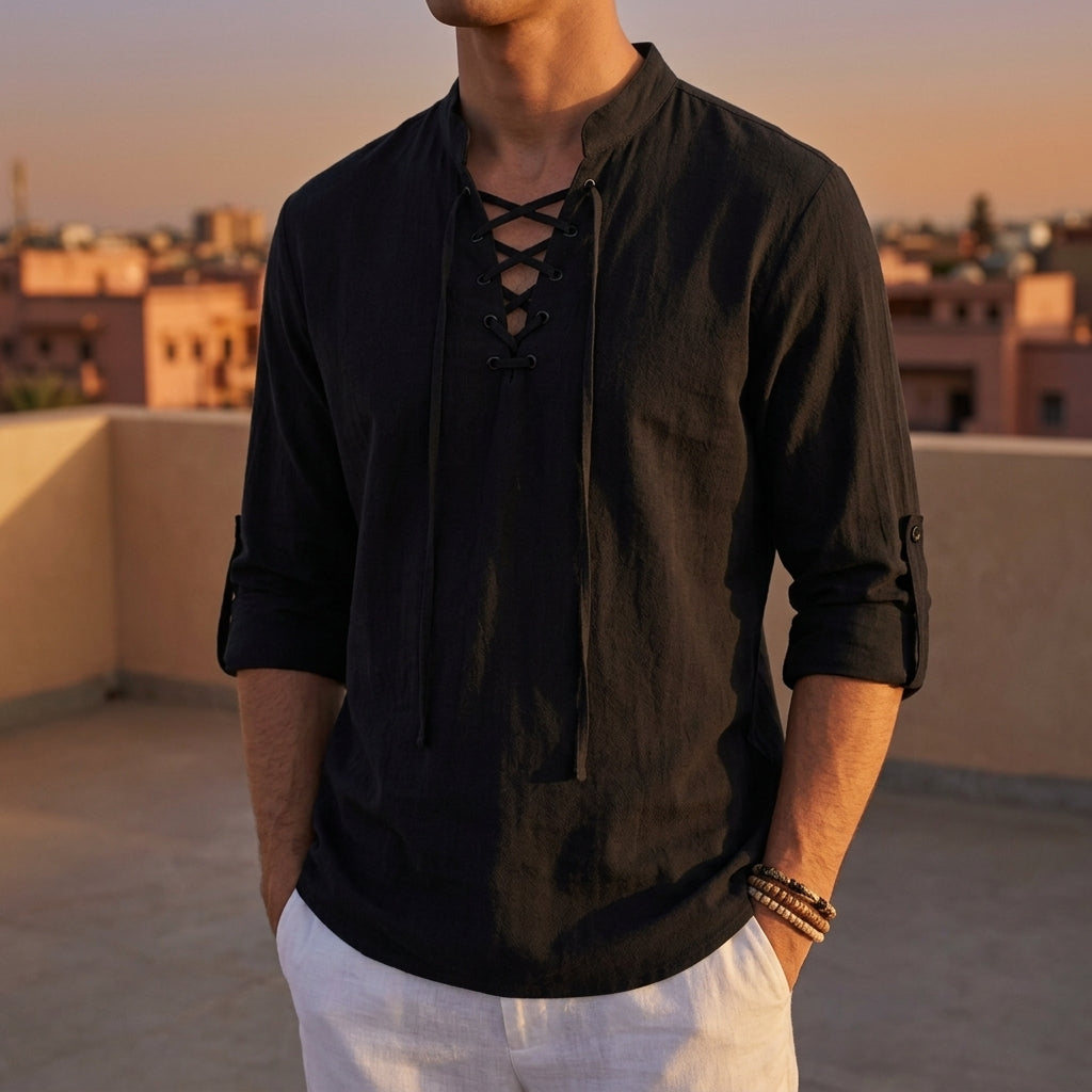 Men's Renaissance Costume Shirt, Cotton-Linen Pirate Medieval Style