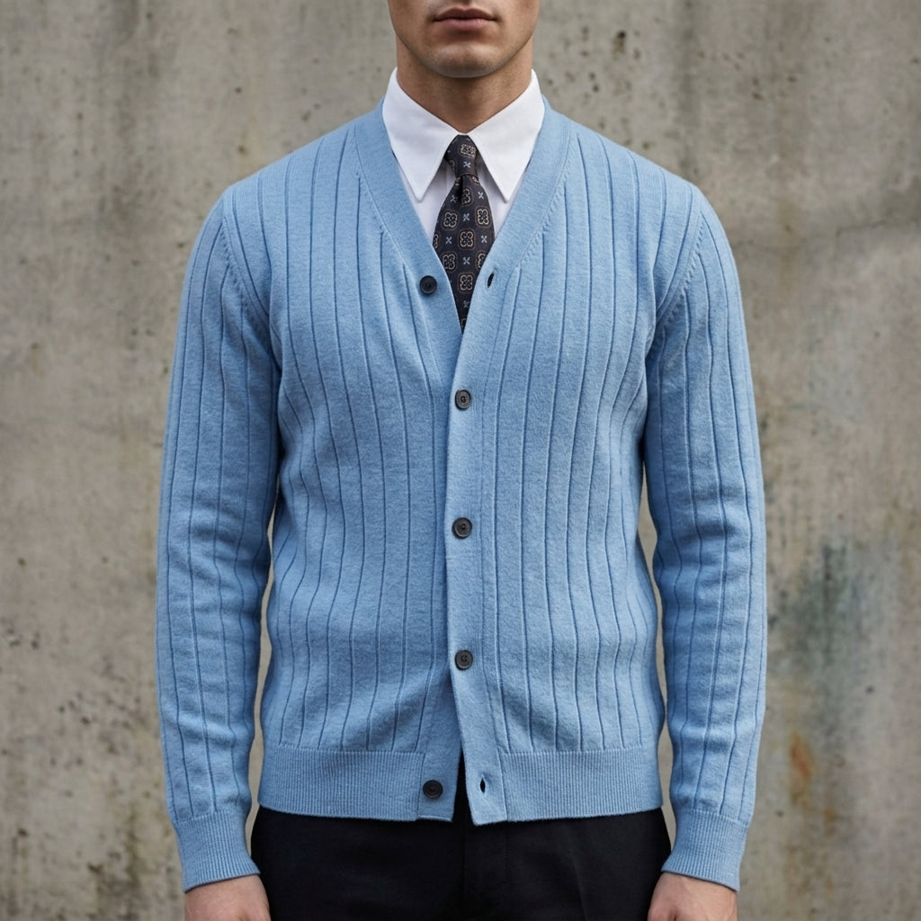 Elvarique Men's V-Neck Cardigan - Slim Fit Cotton Blend Sweatercoat