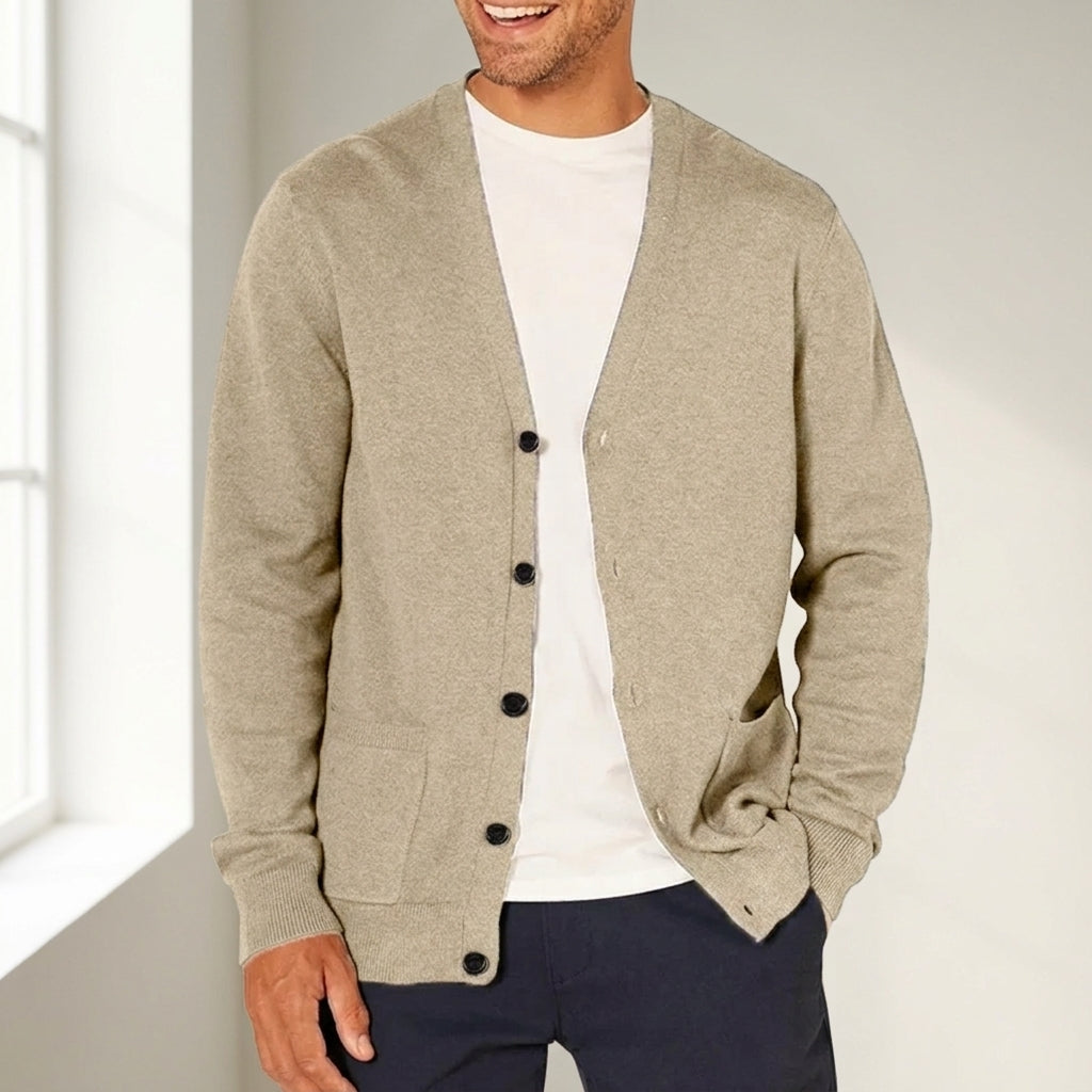 Gervaine Knitted Cardigan Sweater for Men - Oversized V-Neck Layering Piece