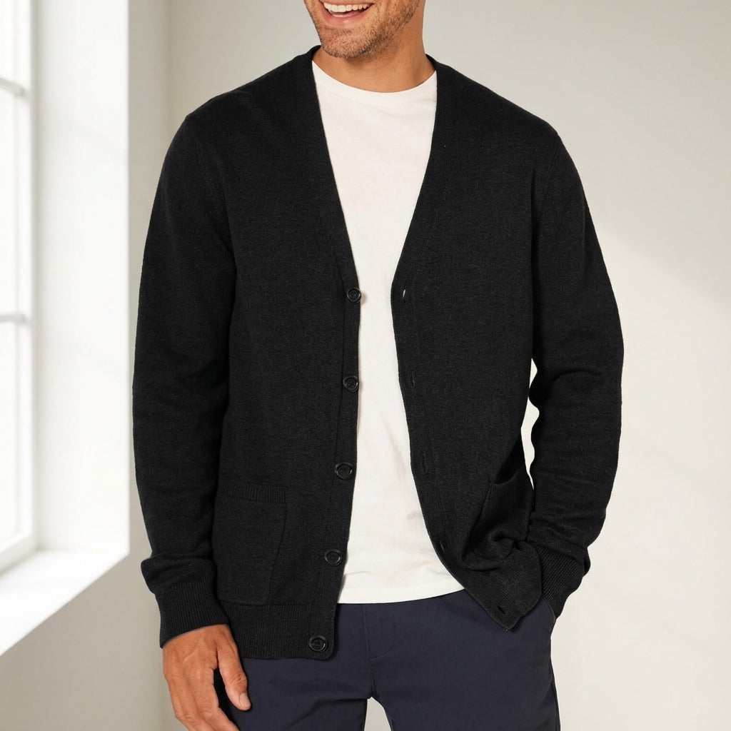 Gervaine Knitted Cardigan Sweater for Men - Oversized V-Neck Layering Piece