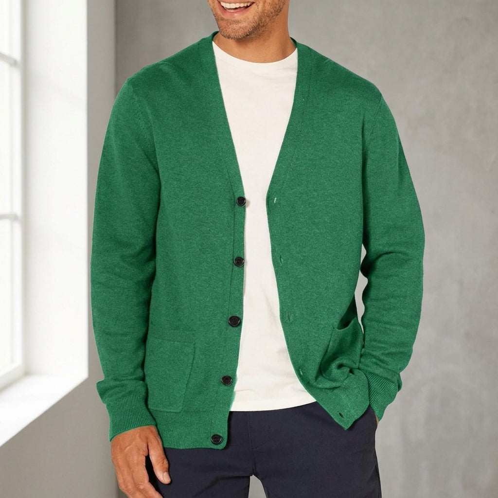 Gervaine Knitted Cardigan Sweater for Men - Oversized V-Neck Layering Piece