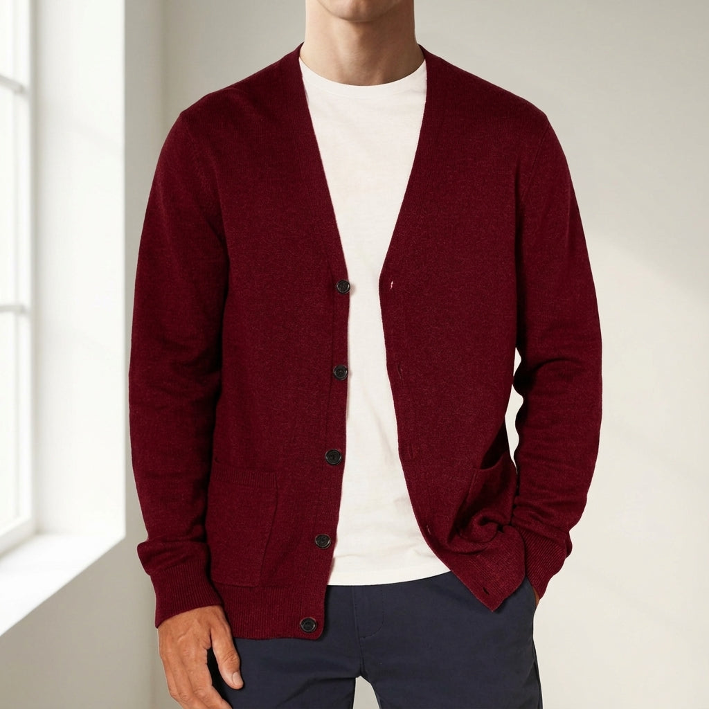 Gervaine Knitted Cardigan Sweater for Men - Oversized V-Neck Layering Piece