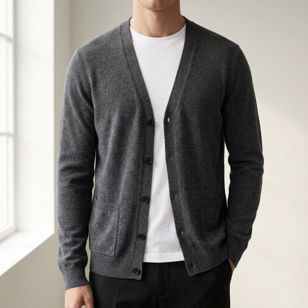 Gervaine Knitted Cardigan Sweater for Men - Oversized V-Neck Layering Piece