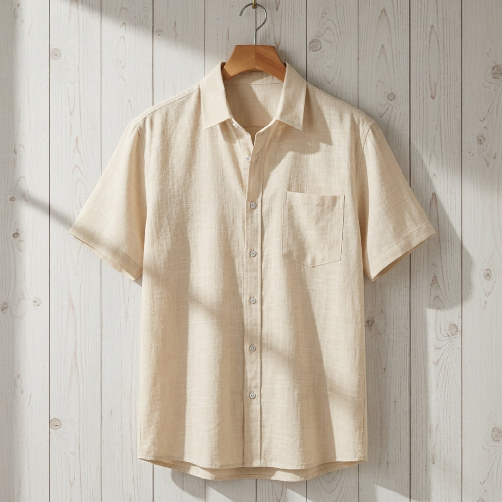 Orvienne Linen Shirt for Men - Lightweight Cotton-Linen Short Sleeve Shirt