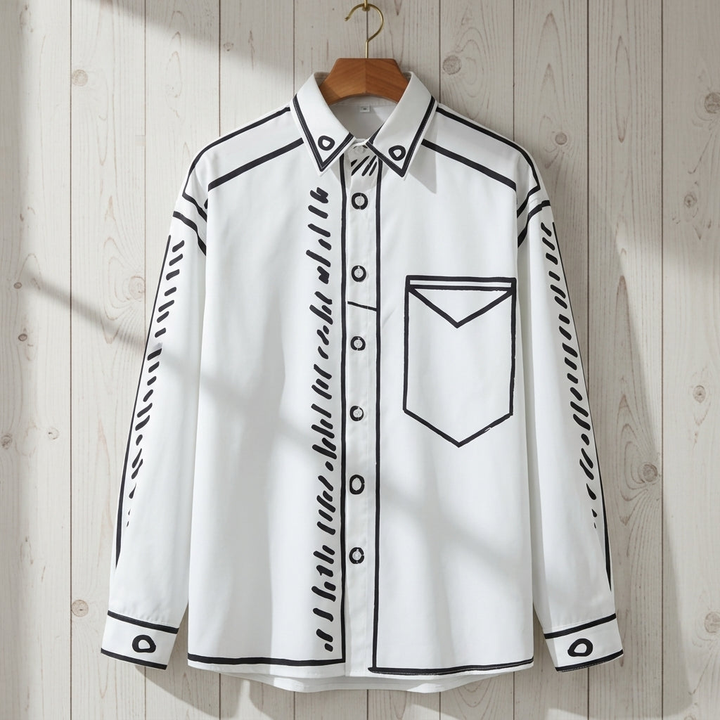 Pryvella Cartoon Printed Shirt for Men - Cotton Blend Long-Sleeve Top