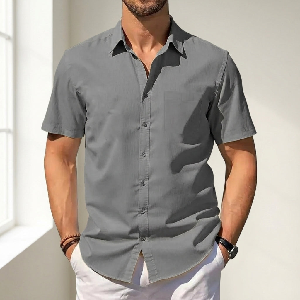 Uvelisse Cotton Linen Shirt for Men - Lightweight Short Sleeve Button-Up