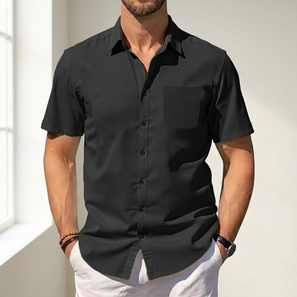 Uvelisse Cotton Linen Shirt for Men - Lightweight Short Sleeve Button-Up