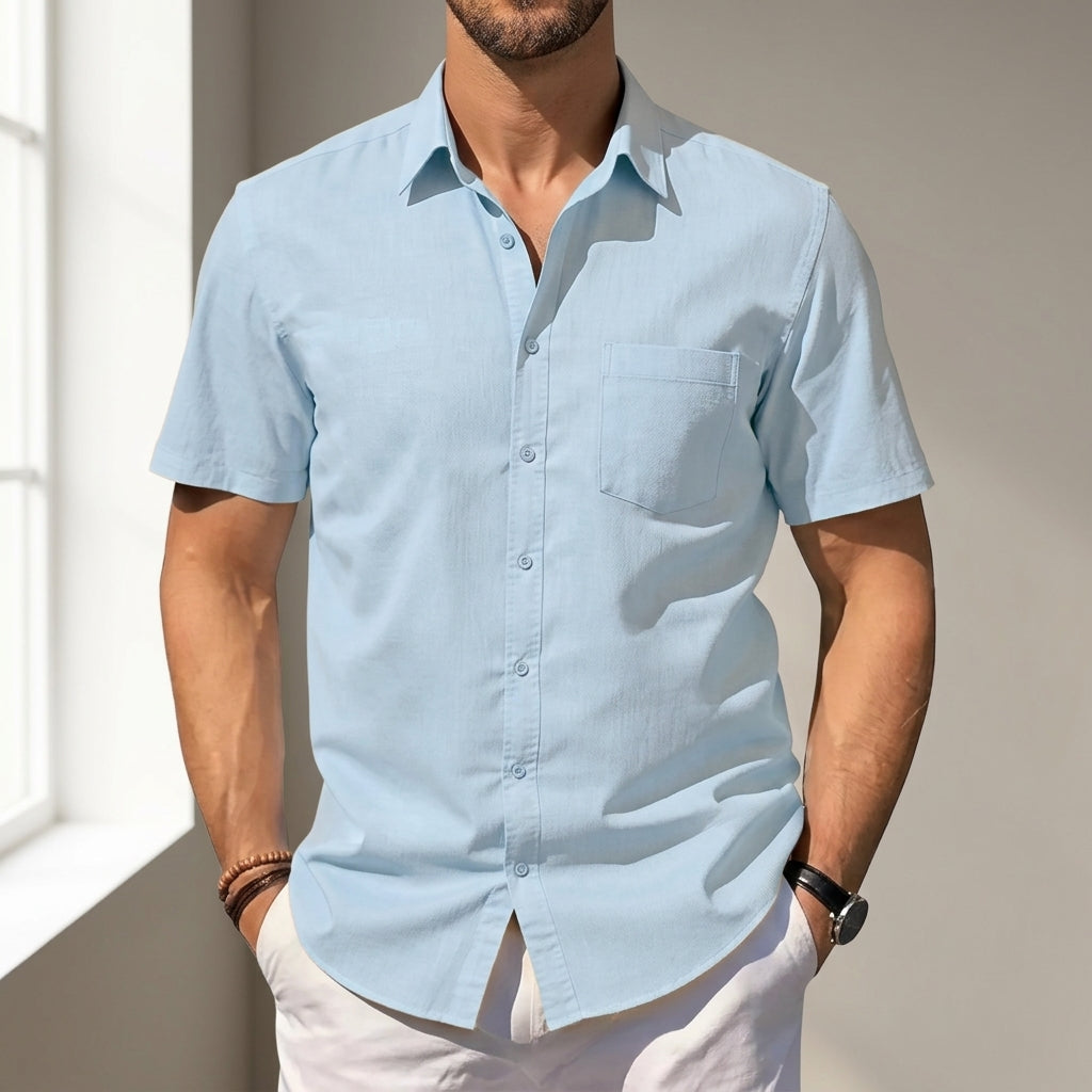 Uvelisse Cotton Linen Shirt for Men - Lightweight Short Sleeve Button-Up