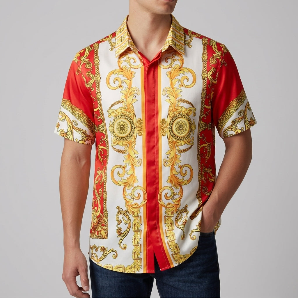 Monaco Baroque Print Shirt for Men - Cotton Blend Statement Button-Up