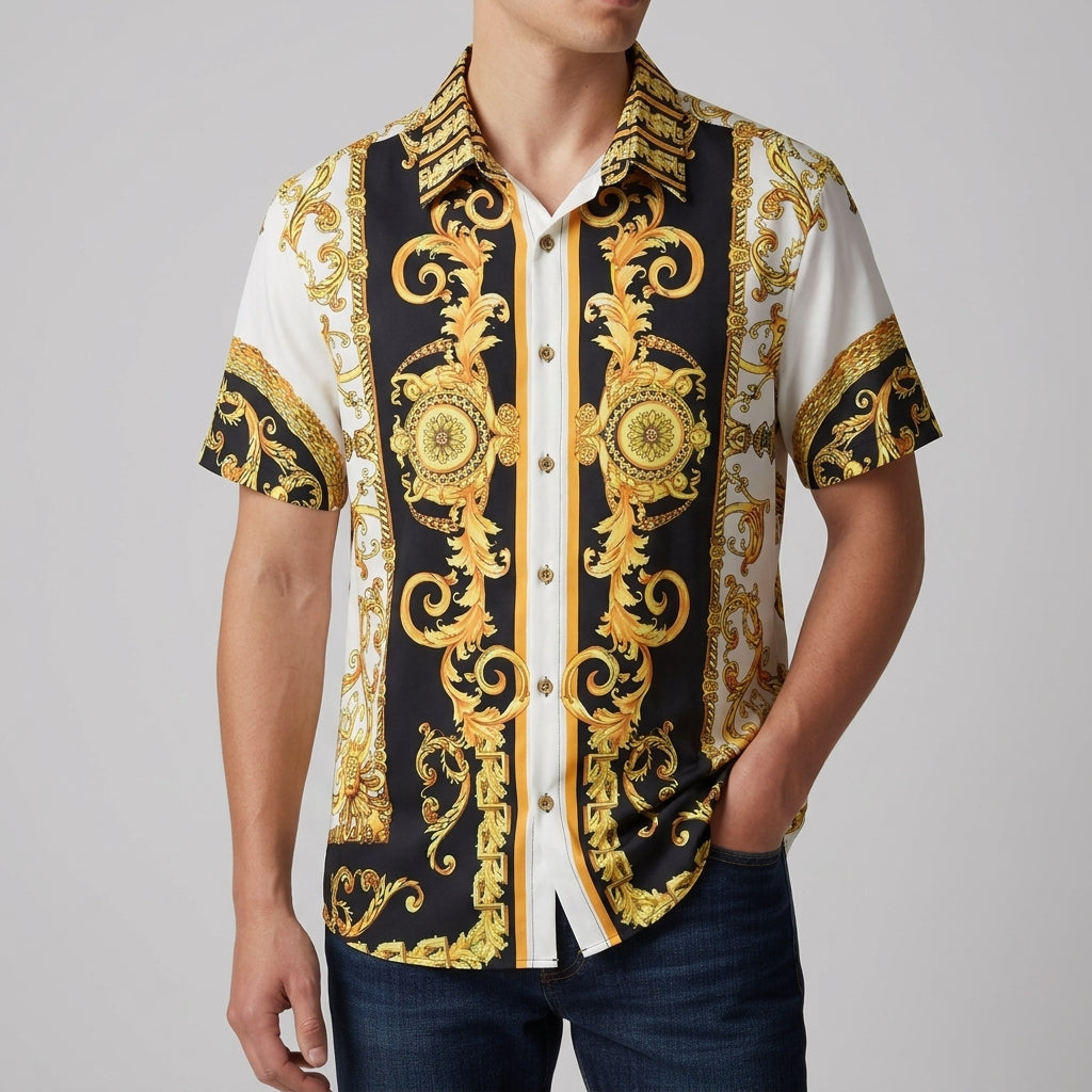 Monaco Baroque Print Shirt for Men - Cotton Blend Statement Button-Up