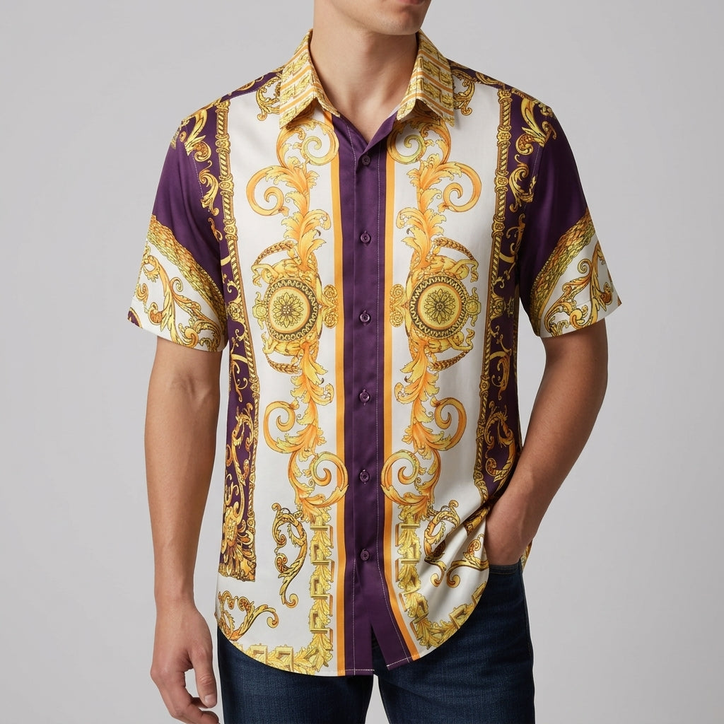 Monaco Baroque Print Shirt for Men - Cotton Blend Statement Button-Up