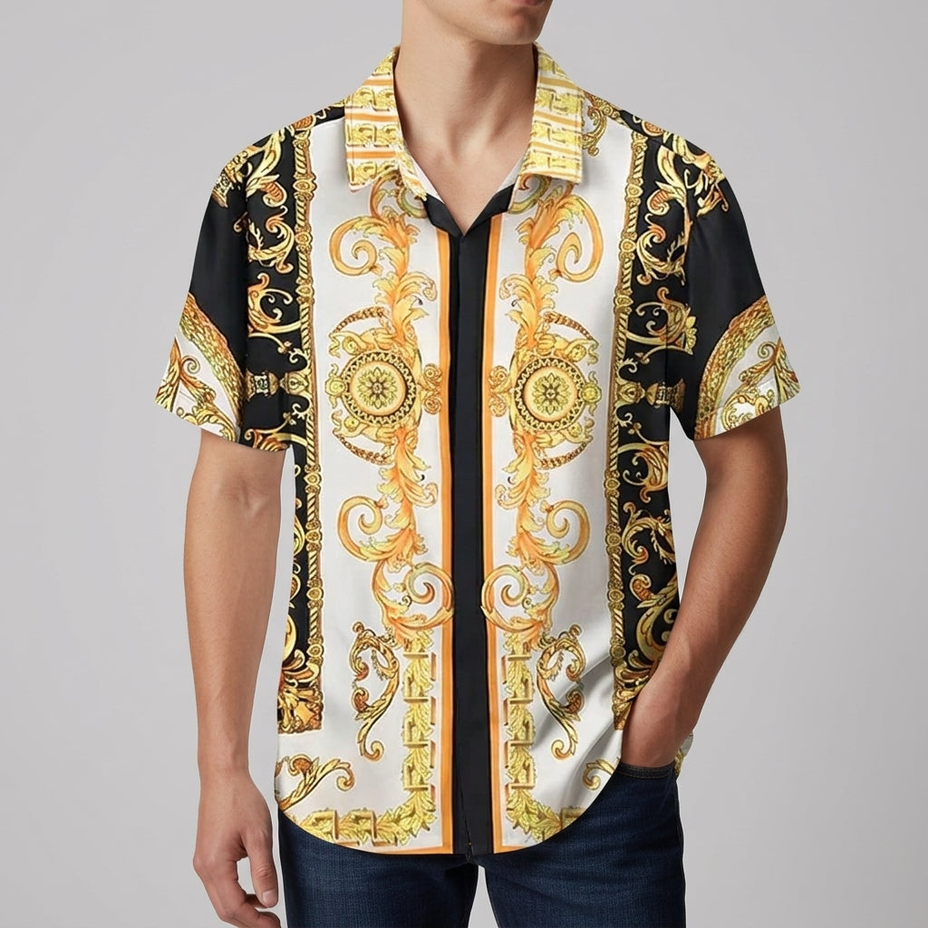 Monaco Baroque Print Shirt for Men - Cotton Blend Statement Button-Up