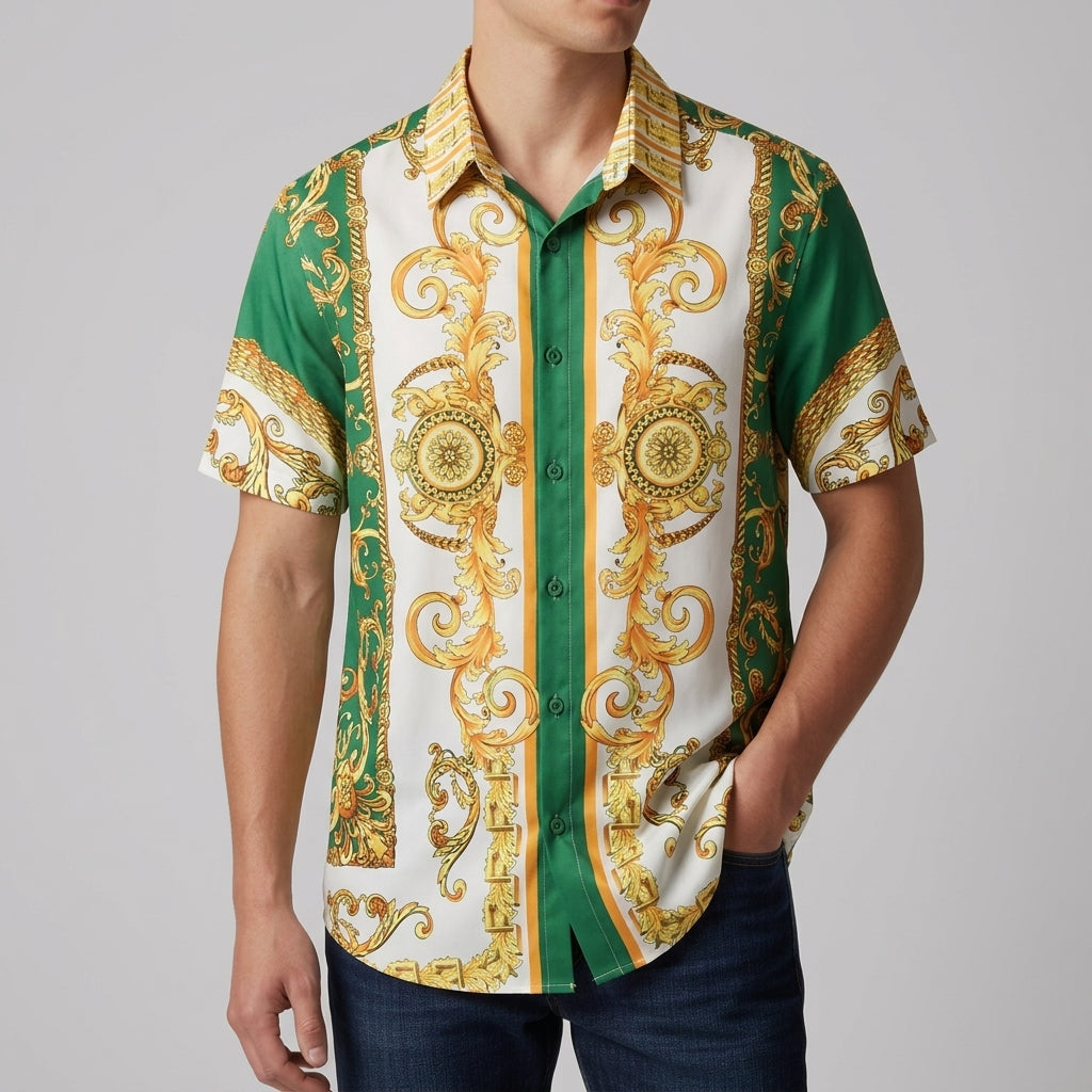 Monaco Baroque Print Shirt for Men - Cotton Blend Statement Button-Up