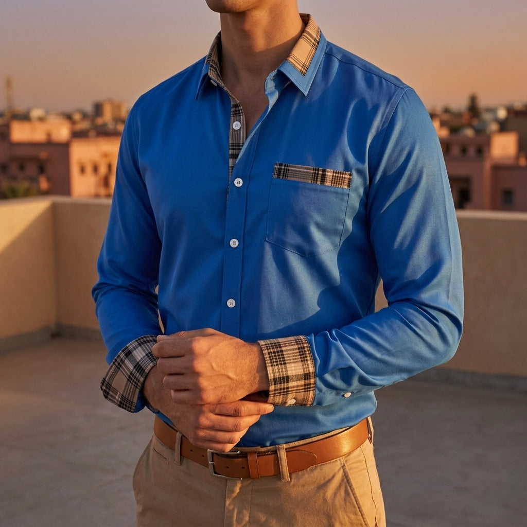 Norvielle Men's Button-Down Shirt - Breathable Cotton Blend Casual Shirt