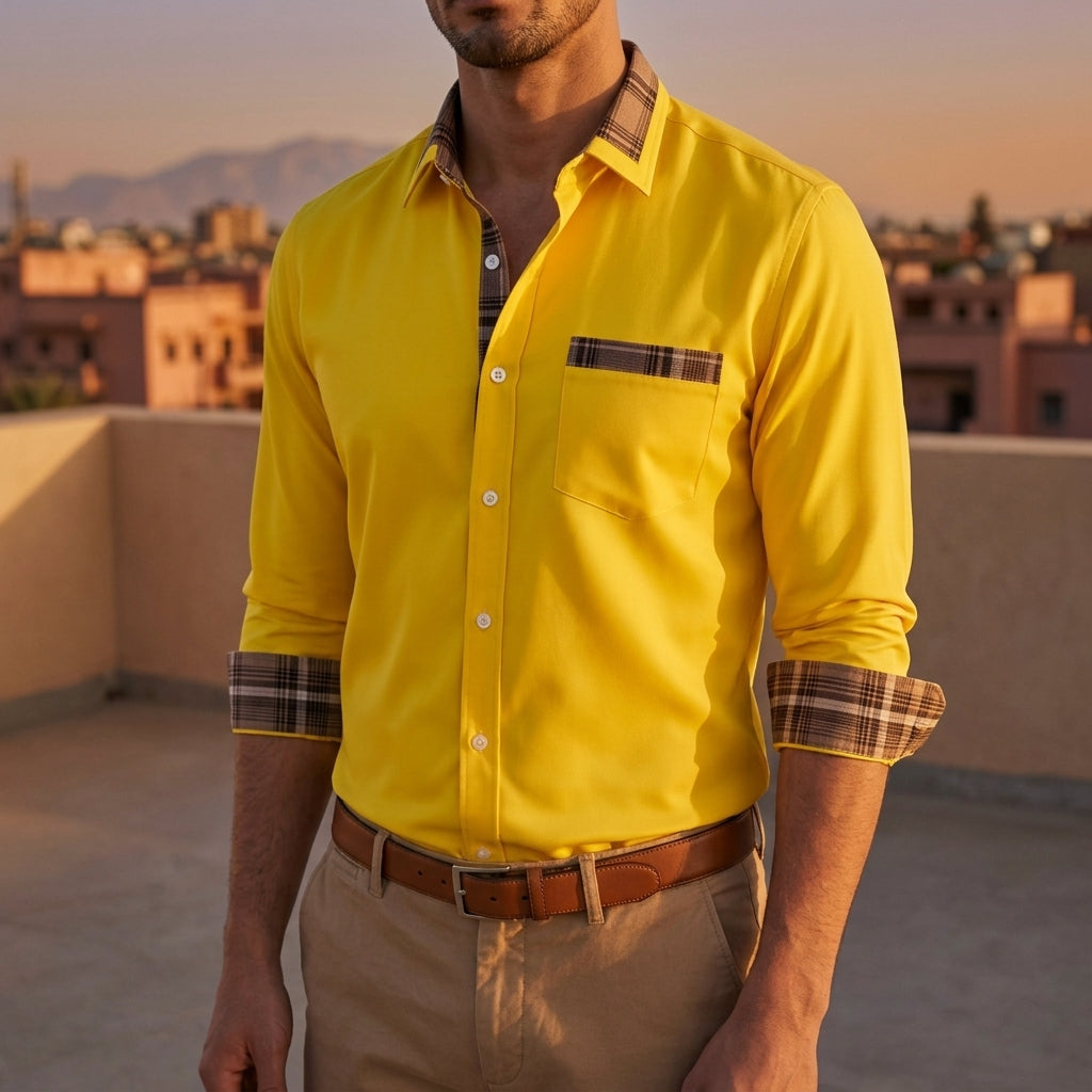 Norvielle Men's Button-Down Shirt - Breathable Cotton Blend Casual Shirt