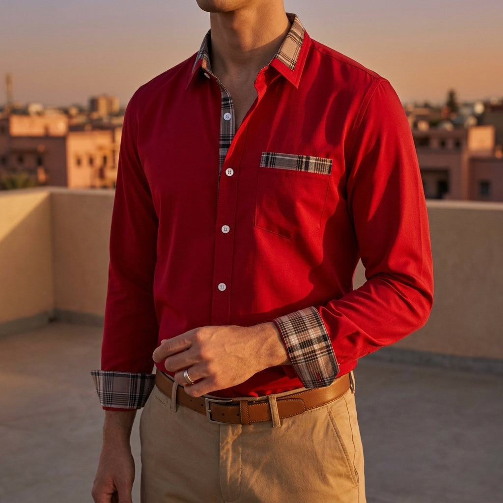 Norvielle Men's Button-Down Shirt - Breathable Cotton Blend Casual Shirt