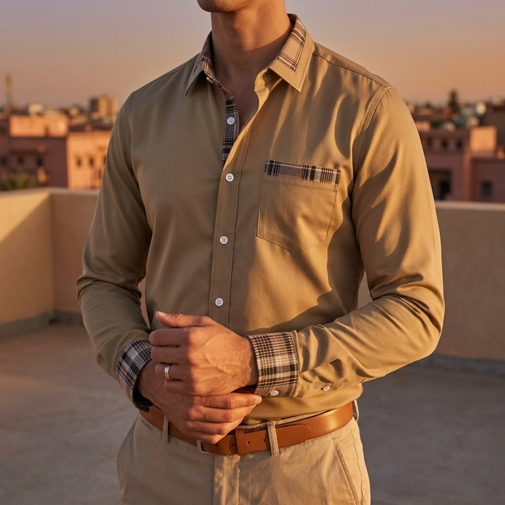 Norvielle Men's Button-Down Shirt - Breathable Cotton Blend Casual Shirt