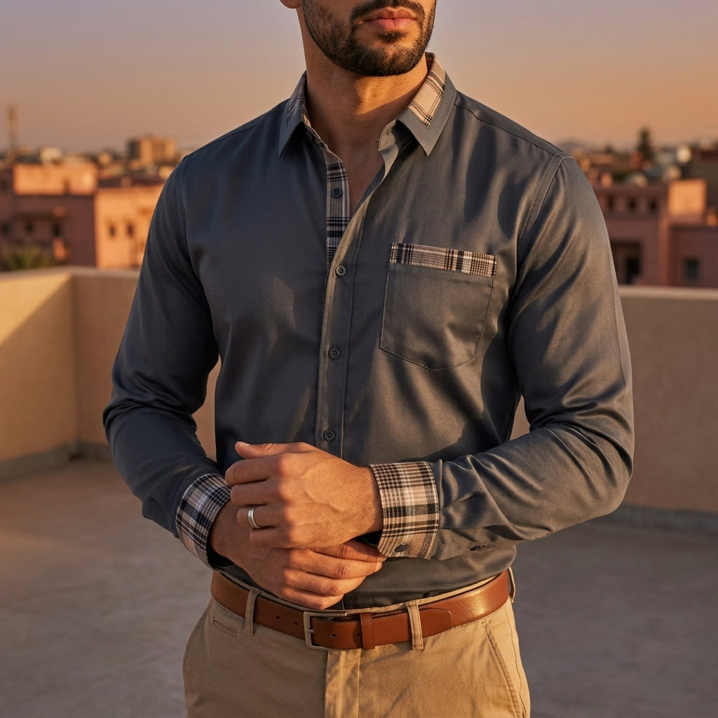 Norvielle Men's Button-Down Shirt - Breathable Cotton Blend Casual Shirt