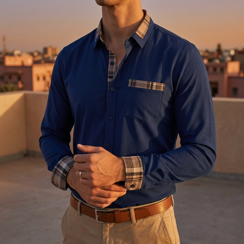 Norvielle Men's Button-Down Shirt - Breathable Cotton Blend Casual Shirt