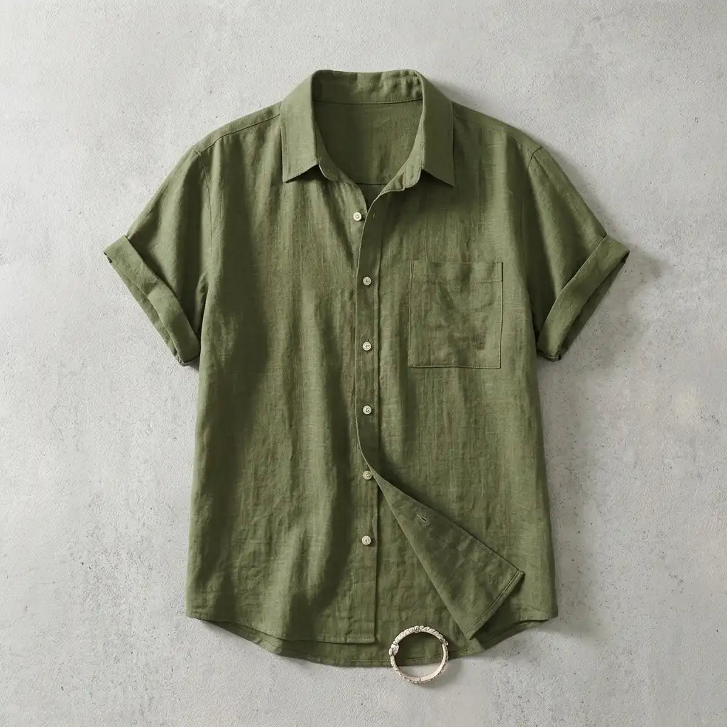 Palermo Linen Shirt for Men, Breathable Short-Sleeve Relaxed Fit Top