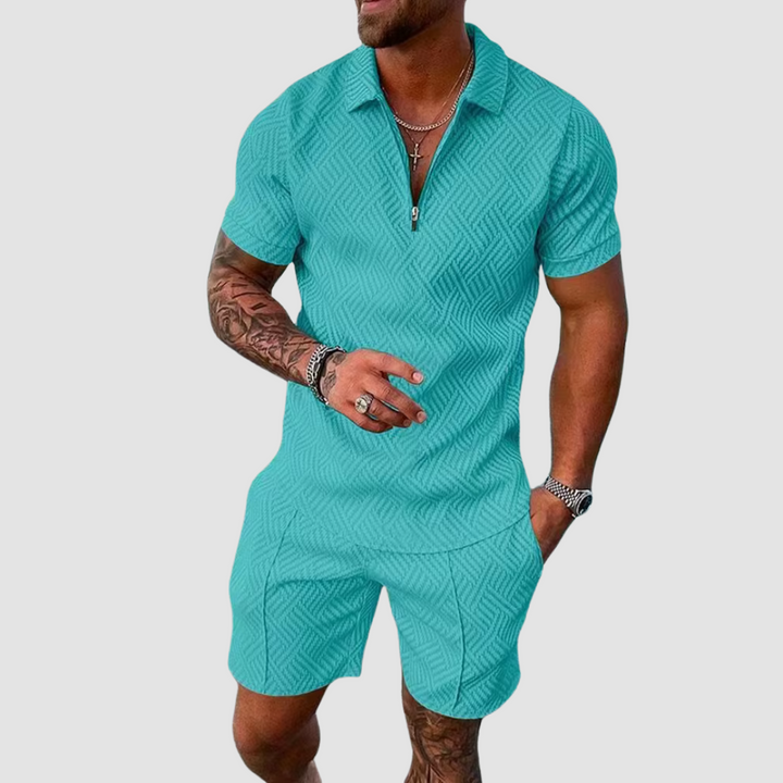 Men's Two-Piece Summer Set - Cotton Linen Shirt & Shorts Outfit