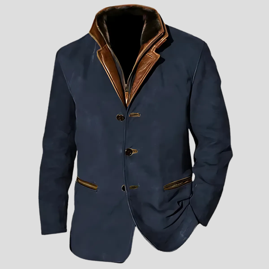 Men's Retro Contrast Collar Jacket, Lightweight Polyester Coat